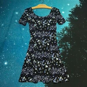 H&M Divided Cotton Blue Black Floral Skater Dress